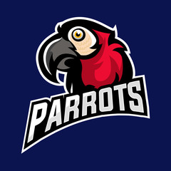 Awesome bird red parrots logo head, mascot logo team or print illustration