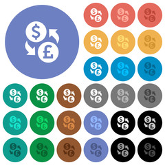 Dollar Pound money exchange round flat multi colored icons