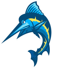 big sword fish or marlin fish mascot fishing logo community or hobby