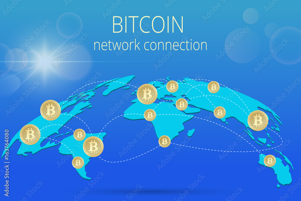 Poster digital bitcoin golden coin with bitcoin symbol in electronic environment coins ryptocurrency physic