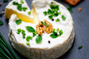 camembert mit kräuter und knäckebrot