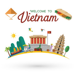 Flat design, Welcome to Vietnam icons and landmarks, vector