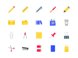 Stationery and office set of color icons