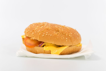 Hamburger burger on white background. fast food.