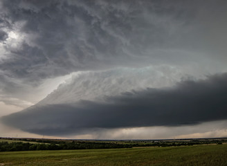 Bell shaped updraft of rotating supercell over rural area, Chester, Oklahoma, United States, North America
