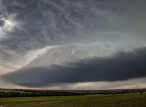 Bell shaped updraft of rotating supercell over rural area, Chester, Oklahoma, United States, North America