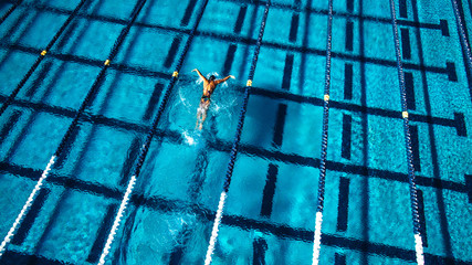 Overhead view of swimmer in pool