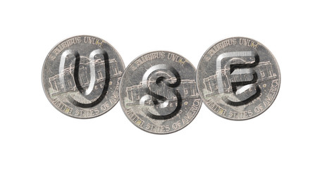 USE – Coins on white background