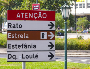 Fototapeta premium Direction sign to Estrela and other destinations in Lisbon