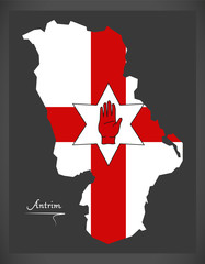 Antrim Northern Ireland map with Ulster banner national flag illustration