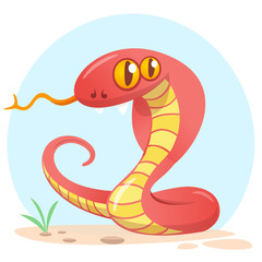 Cartoon red snake. Cute cartoon character. Wild animal collection. Baby education. Isolated. White background. Flat design Vector illustration