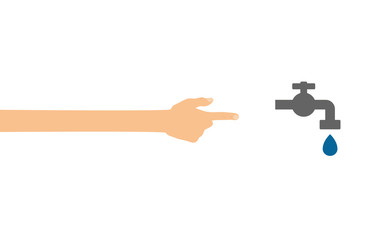 Hand zeigt auf - Wasserhahn