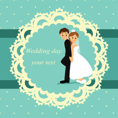 Invitation card with the bride and groom in vintage style.