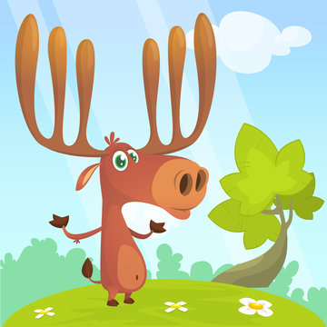 Cool cartoon moose character. Vector moose illustration isolated. 