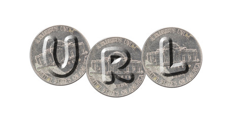 URL – Coins on white background