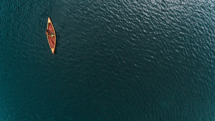 Wooden canoe during navigation