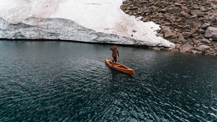 Wooden canoe during navigation