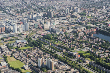 Fototapeta na wymiar Aerial View of the Welsh capital city of Cardiff from a helicopter captured on 12.08.2015