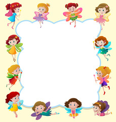 Obraz na płótnie Canvas Border design with cute fairies flying
