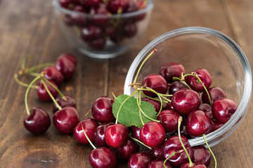 Sweet cherries scattered on the table