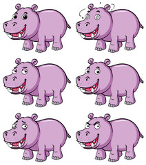 Hippo in six different emotions