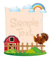 Paper template with turkey in the farm