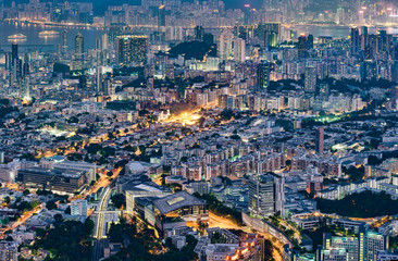 Fototapeta na wymiar Bird eye view of the busiest area in Kowloon, Hong Kong
