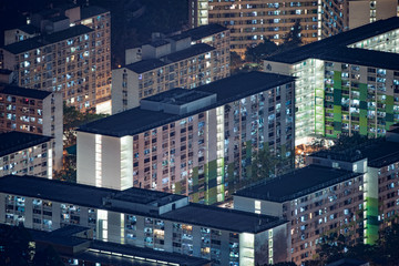 Close up of traditional government housing estate in Kowloon