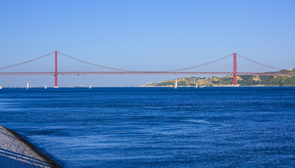 Famous 25th April Bridge over River Tajo in Lisbon aka Salazar Bridge