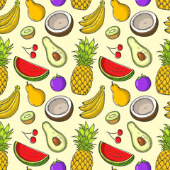 Seamless Pattern Hand drawn Tropical fruits vector illustration