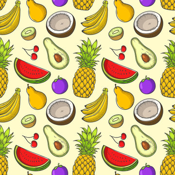 Seamless Pattern Hand drawn Tropical fruits vector illustration