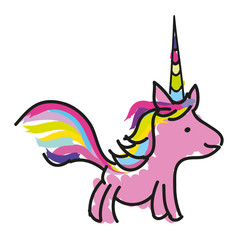 cute pink unicorn with a magical tail, fairy tale