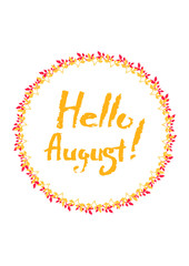 осенняя надпись оранжевым цветом, привет осень в круглой рамке