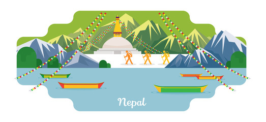Nepal Travel and Attraction Landmarks - obrazy, fototapety, plakaty