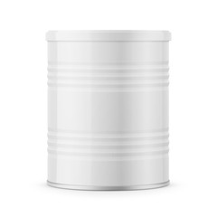 Round glossy tin can for powder milk.