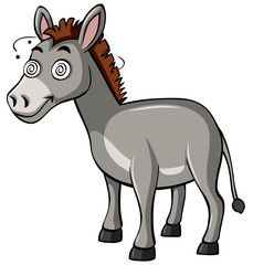 Dizzy donkey on white background
