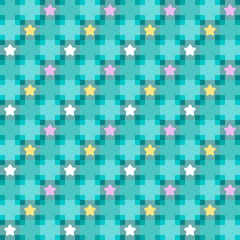 Seamless turquoise pattern with stars and square elements