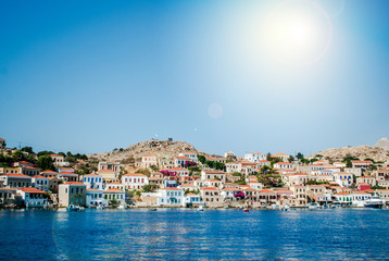 Fototapeta na wymiar Chalki Island, one of the Dodecanese islands of Greece, close to Rhodes.