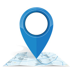 GPS icon mock up blue color on map paper