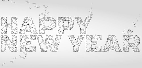 Geometric polygonal 2018 New Year Greeting card. Low poly triangle future technology neutral gray white background. Corporate business design vector illustration