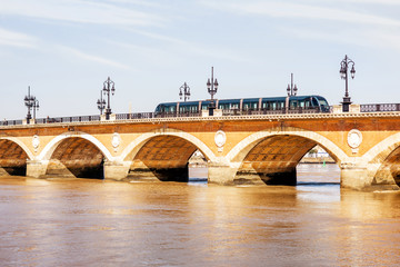 Plakat View on the famous saint Pierre bridge in Bordeaux city, France