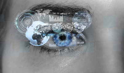 Close-up of woman digital eye 3D rendering