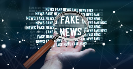 Businesswoman discovering fake news information 3D rendering