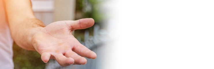 Obraz premium Panorama view of empty businessman hand