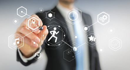 Young man using running application to check his performances 3D rendering