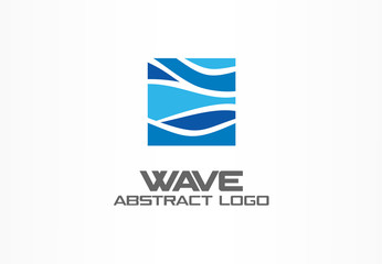 Abstract logo for business company. Corporate identity design element. Nature, ocean, eco, science, healthcare Logotype idea. Ecology, blue, sea, water wave in square concept. Colorful Vector icon
