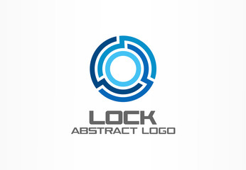 Abstract logo for business company. Corporate identity design element. Technology, Industrial, Logistic, bank logotype idea. Connect, integrate, circle lock, globe protect concept. Color Vector icon