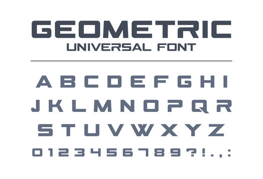 Geometric universal font. Technology, sport, futuristic, future techno alphabet. Letters and numbers for military, industrial, electric car racing logo design. Modern minimalistic vector typeface