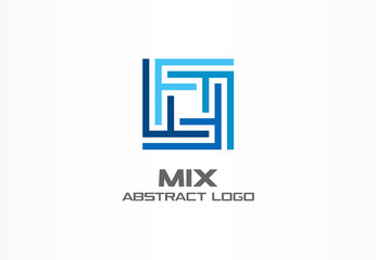 Abstract logo for business company. Corporate identity design element. Industry, finance, bank logotype idea. Square group, network integrate, technology mix concept. Color Vector connect icon