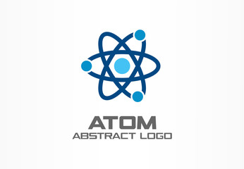 Abstract logo for business company. Corporate identity design element. Infinity atom energy, orbit connect, nuclear reactor core, nuclear logotype idea. integrated molecule concept. Color Vector icon